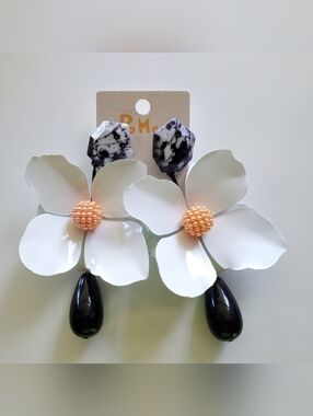 White Flower Statement Earrings